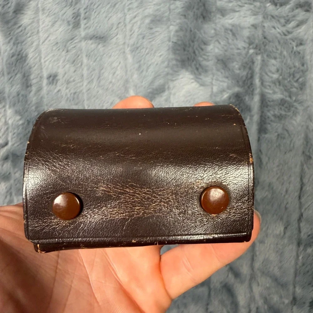 Vintage Made in Germany Leather Camera Lens Filter Case Brown Dual Snap 3 Slot